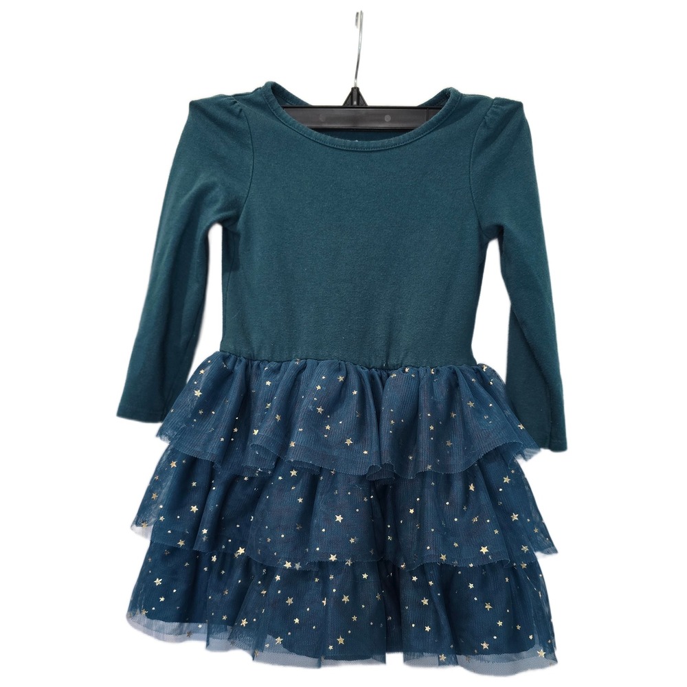 Cat & Jack Girls Teal Long Sleeve Tiered Tulle Star‎ Dress 3T Holiday Special